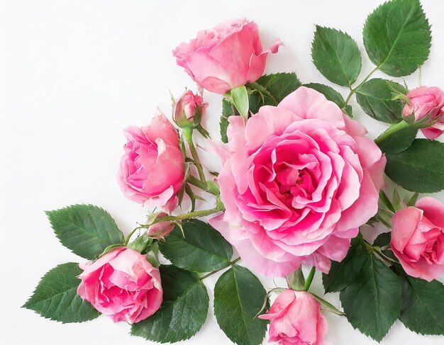 Pink roses on a white background Shallow depth of field