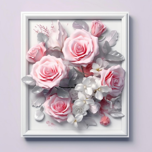 Pink Roses and White Frame Composition Generative AI