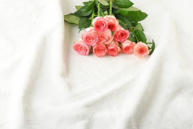 Pink Roses on White Fur Flatlay