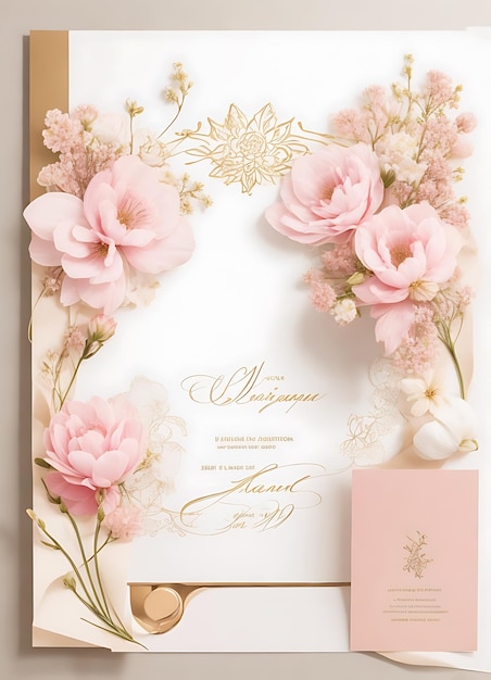 Pink roses with gold foil paper and gold foil