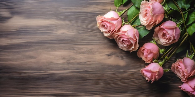 Pink roses on a wooden background