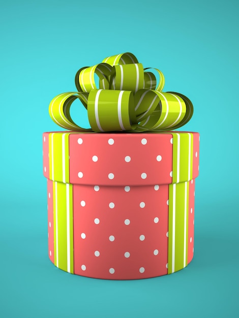 Pink round gift box on blue background