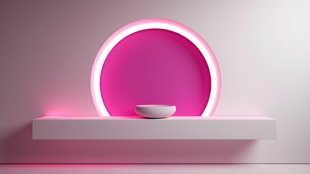 A pink round light with a bowl on it