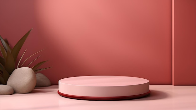 A pink round object is stacked onto a pink wall