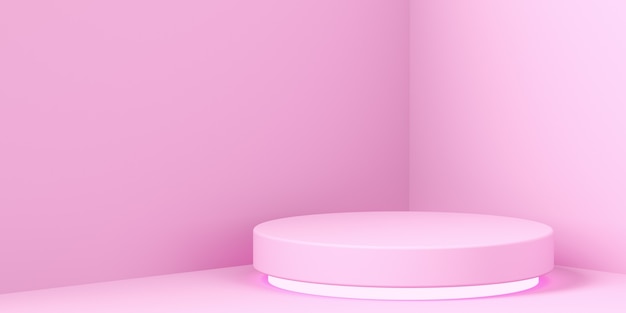 Pink round pedestal in corner of room