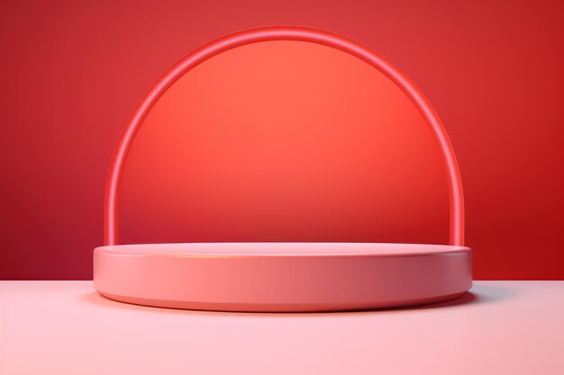 Pink rounded stand on pink background in the style of vibrant stage backdrops AI generated