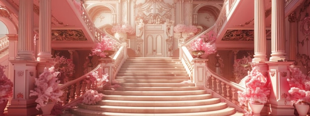 Photo a pink royal palace with stairs