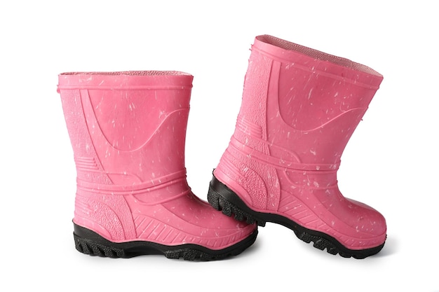 Pink rubber boots isolated