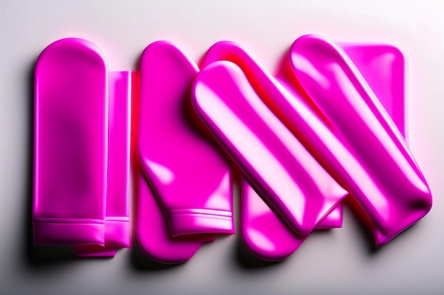 Pink rubber gloves isolated on a white background Top view