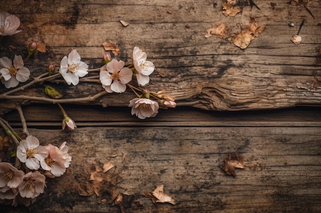 木製の背景にピンクの桜の花 生成 ai