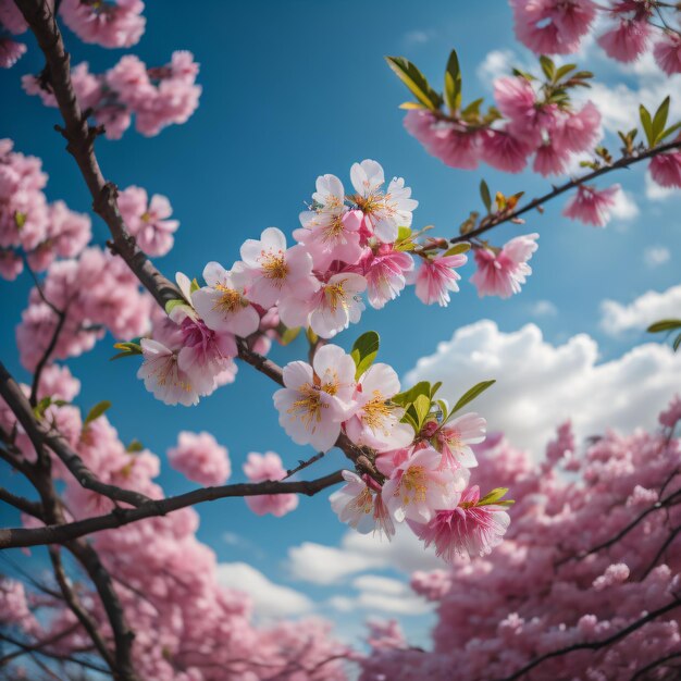 Pink Sakura Cherry Tree Flowers In Spring