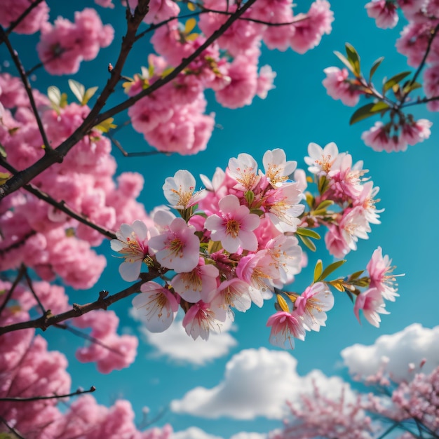 Pink Sakura Cherry Tree Flowers In Spring