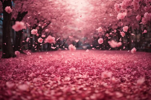 Pink sakura falling petals background