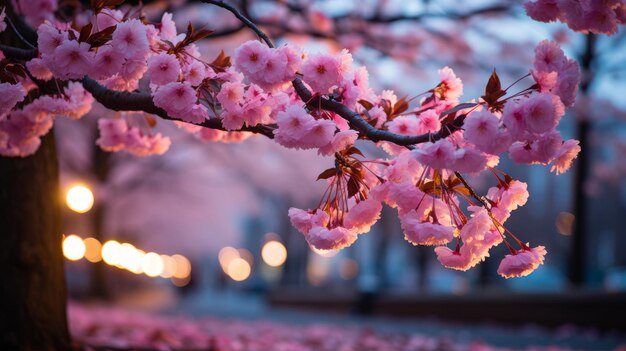 Pink Sakura flowers on a branch