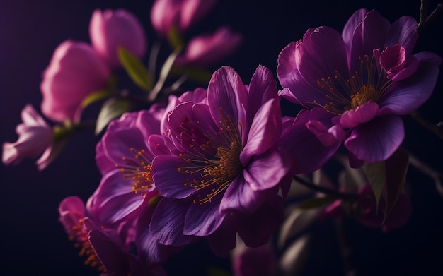 Photo pink sakura flowers with a dark background