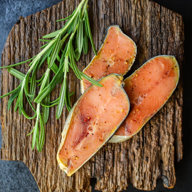 Pink salmon raw steak piece seafood fish natural product