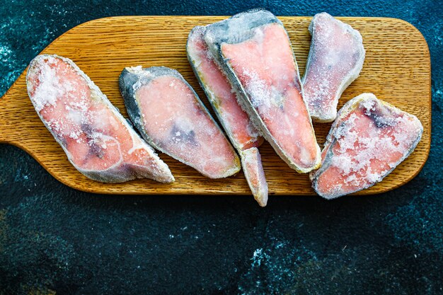 Pink salmon steak frozen raw fish seafood