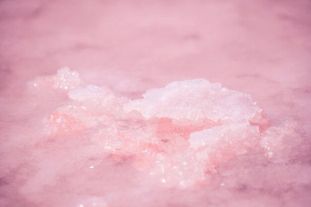 ピンクの塩の結晶自然なピンクの塩湖のテクスチャ塩採掘非常に塩辛いピンクの湖によって着色