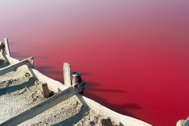Pink salt lake. Production of pink salt.  