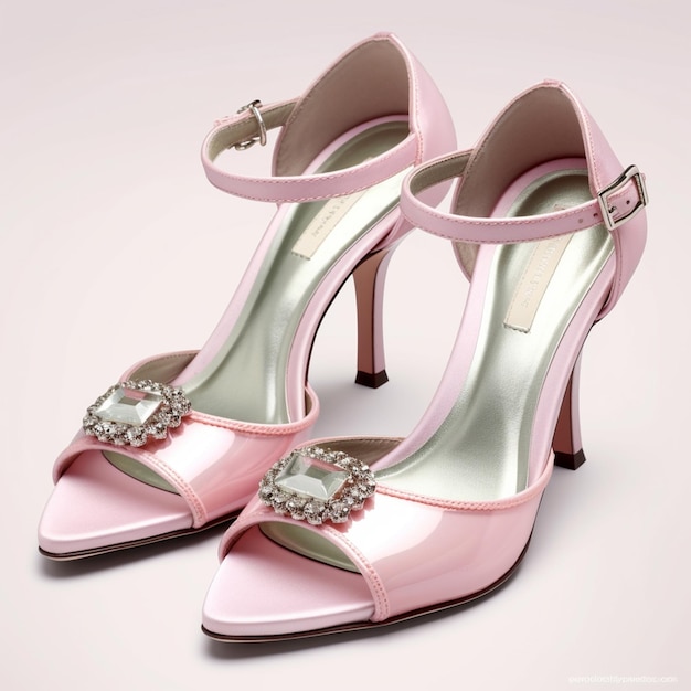 ピンクのサンダルストラップヒールの現実的な靴