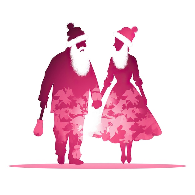 Photo pink santa and mrs claus zoomed out full silhouette vision vector art style photo image