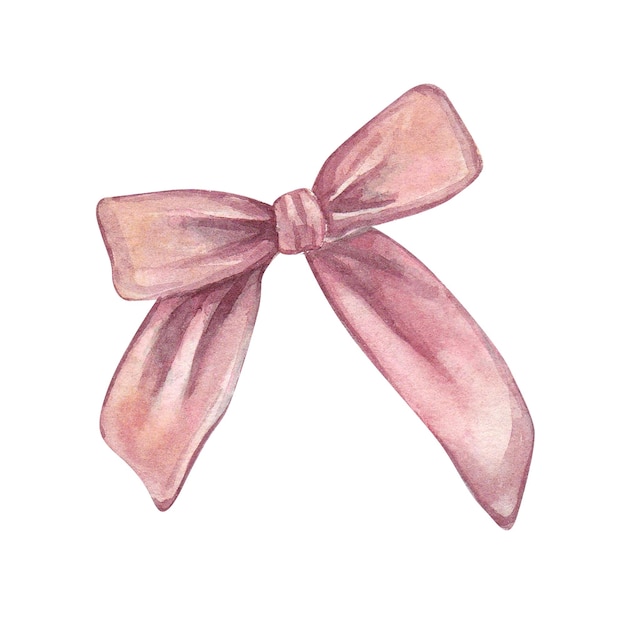 Foto fiocco in nastro di raso rosa su sfondo bianco illustrazione ad acquerello di gioielli per regali collezione bouquet provenzale l'illustrazione è adatta per il design inviti cartoline matrimoni