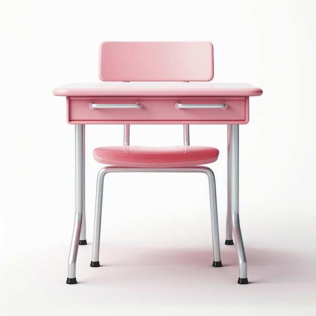 写真 白い背景に隔離されたピンクの学校の机 3dレンダリングイラスト