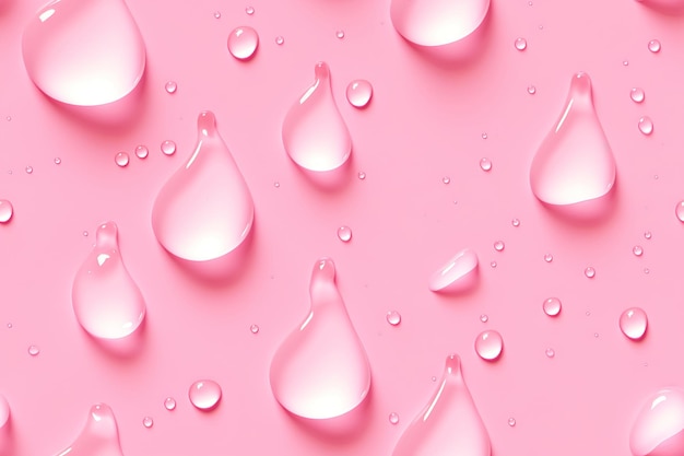 Розовый бесшовный узор с каплями воды Применимо для тканевого принта, текстильной оберточной бумаги, обоев Современный модный фон с каплями Повторяемая текстура Генеративный AI