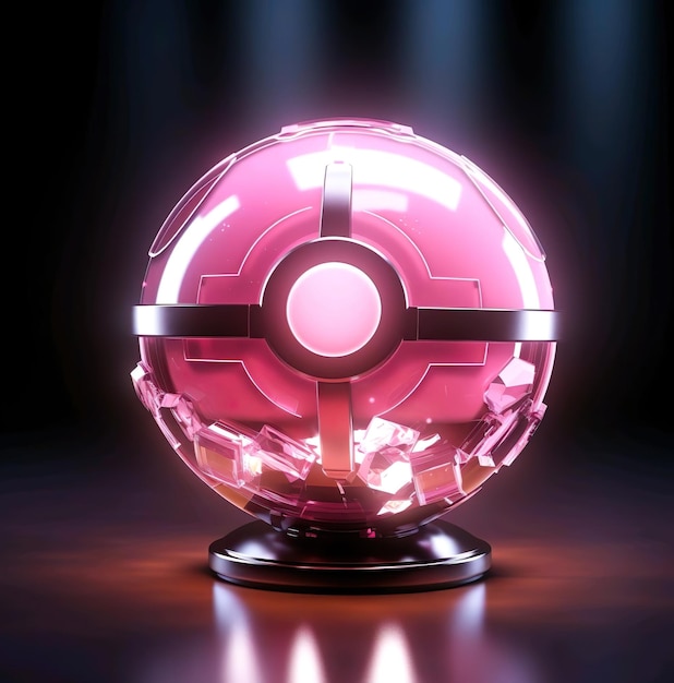 A pink shiny ball with a large pink circle on the bottom 3d illustration