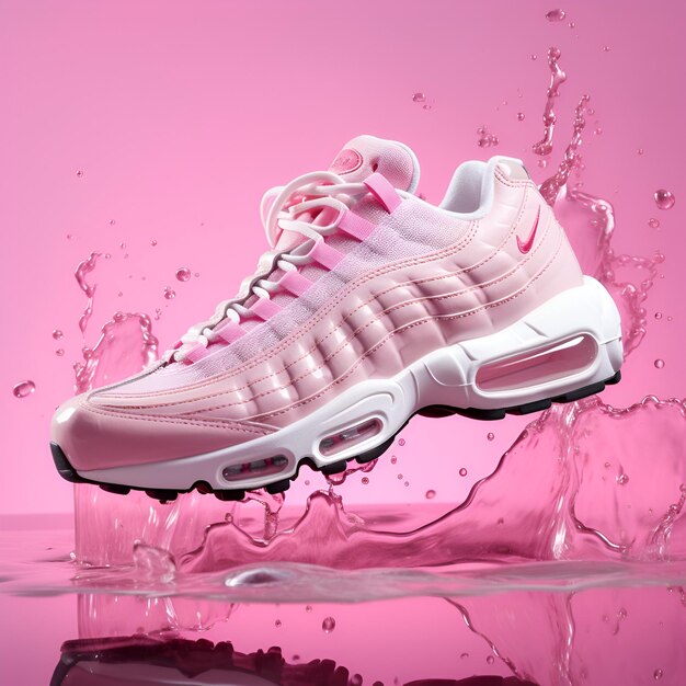 pink shoe with water splash