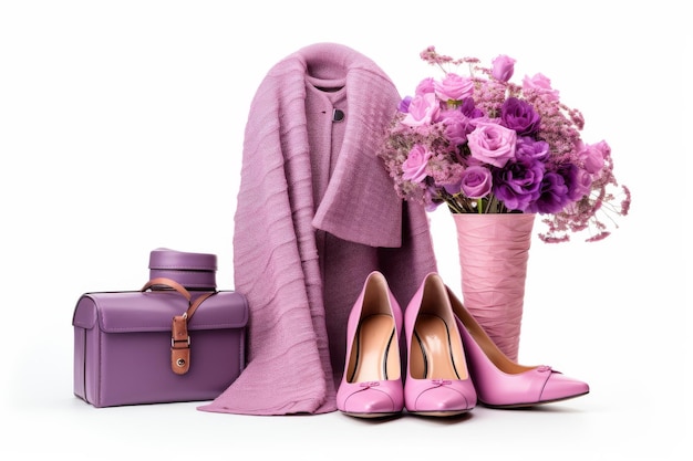 Розовые туфли и фиолетовая сумка в идеальной гармонии на белой или прозрачной поверхности PNG прозрачный фон