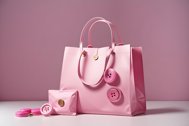 Premium AI Image | pink shopping bags and button