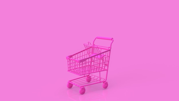 Pink shopping cart on minimal background 3d rendering