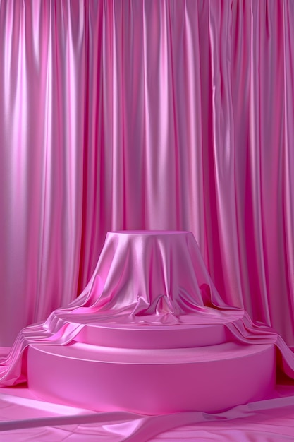 Pink silk elegant background with empty podium for product showcase