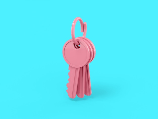 Pink single color bunch of keys on a blue monochrome background Minimalistic design object 3d rendering icon ui ux interface element