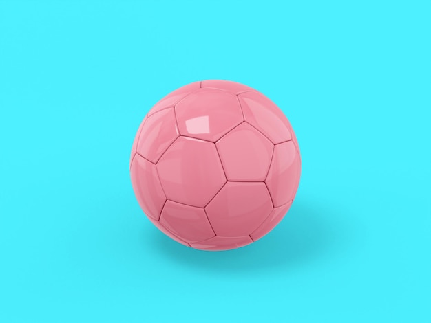 파란색 단색 배경에 분홍색 단색 축구 최소한의 디자인 개체 3d 렌더링 아이콘 ui ux 인터페이스 요소