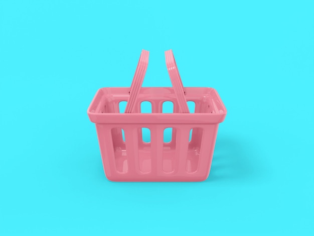 Photo pink single color shopping hand cart on a blue monochrome background minimalistic design object 3d rendering icon ui ux interface element