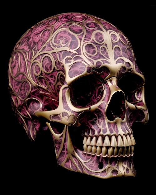 Pink skull with flower and decors wallpaper