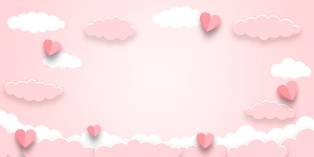 Pink sky background Valentines day concept Vector illustration banner Copy space