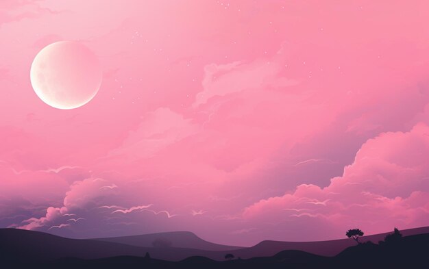 Photo pink sky background with crescent moon