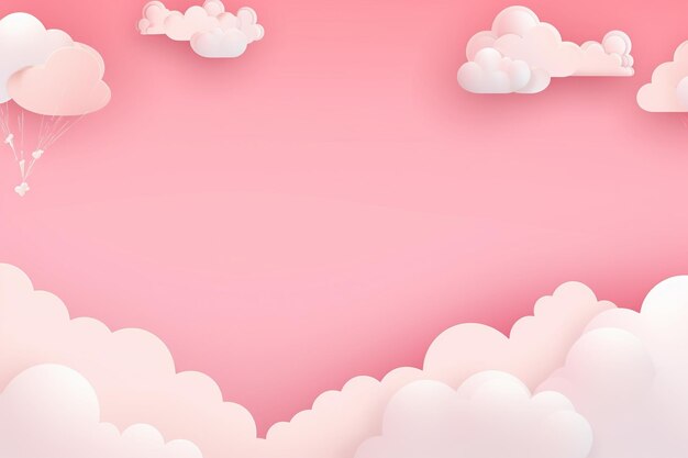 Pink sky and paper cut clouds and heart on valentines day