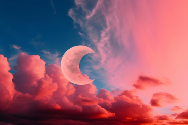 Premium AI Image | A pink sky with a moon in the middle