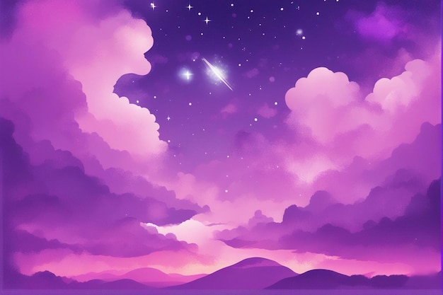 a pink sky with stars and clouds in the background.