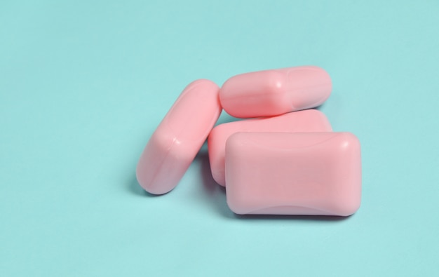 Pink slices of soap close-up