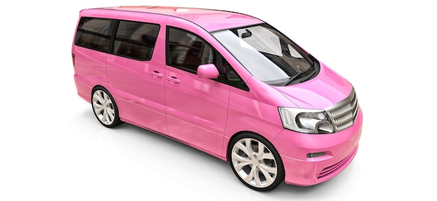 사람들 3d 렌더링의 운송을 위한 분홍색 작은 미니밴