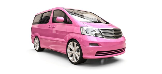 Pink small minivan for transportation of people 3d rendering