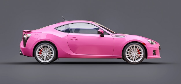 Pink small sports car coupe. 3d rendering.