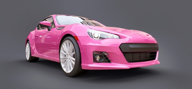 ピンクの小さなスポーツカークーペ。 3Dレンダリング。