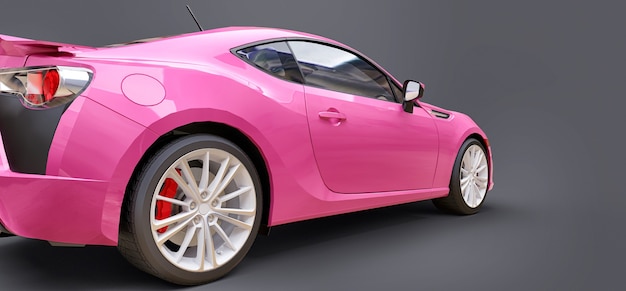 Pink small sports car coupe. 3d rendering.