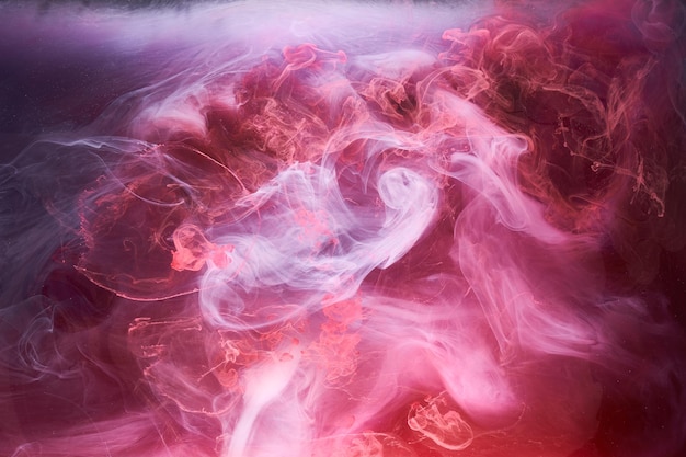 Pink smoke on black ink background colorful fog abstract swirling touch ocean sea acrylic paint pigment underwater